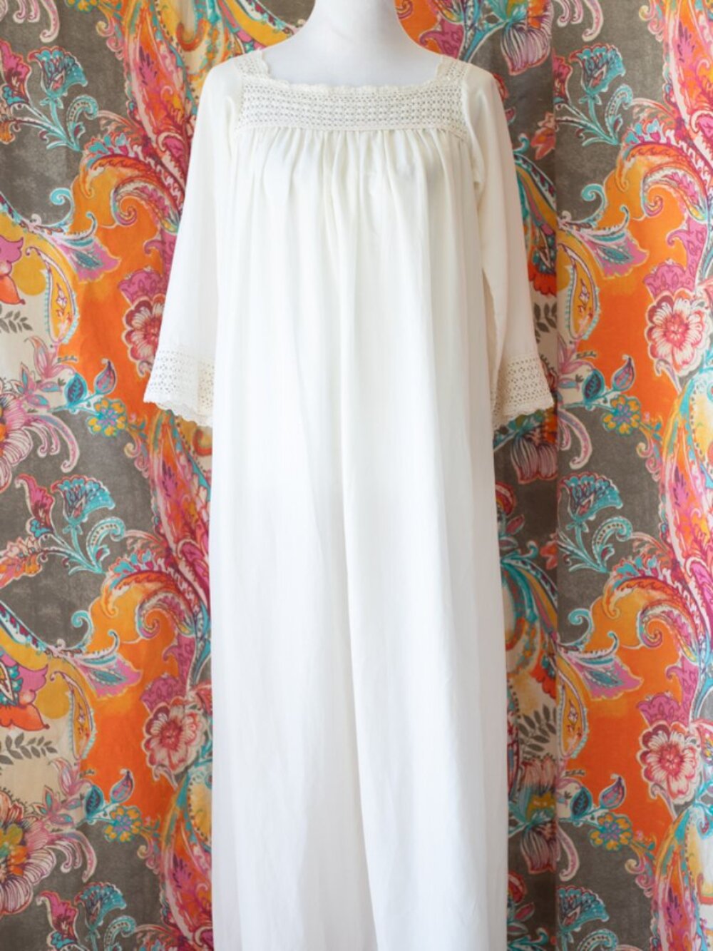 Vintage Christian Dior White Nightgown Women's M Lace Trim Maxi Gown USA Union
